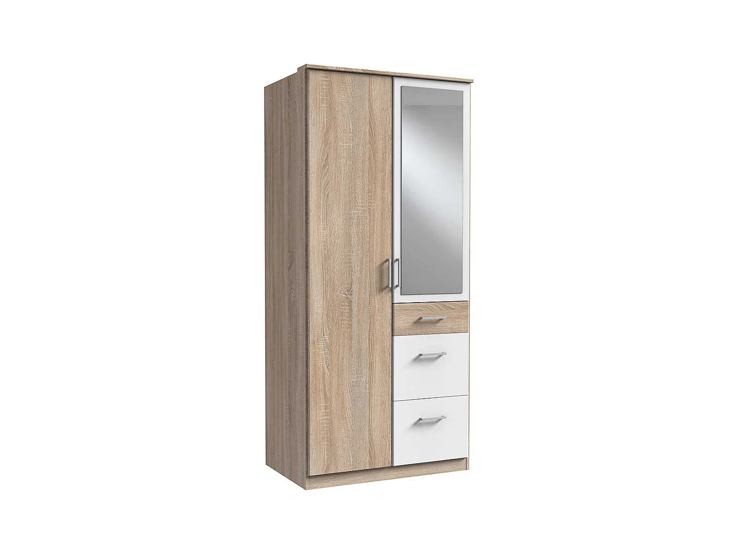 Schlafzimmerschrank mit Schubladen in Eiche Sägerau und Weiß 199 cm hoch