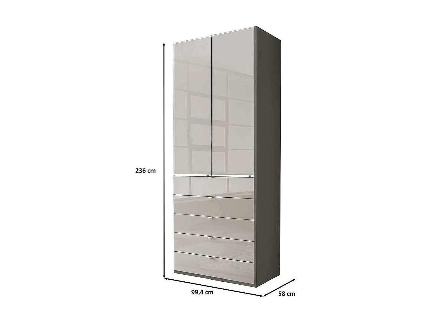 Kleiderschrank Schlafzimmerschrank mit fünf Schubladen in Grau