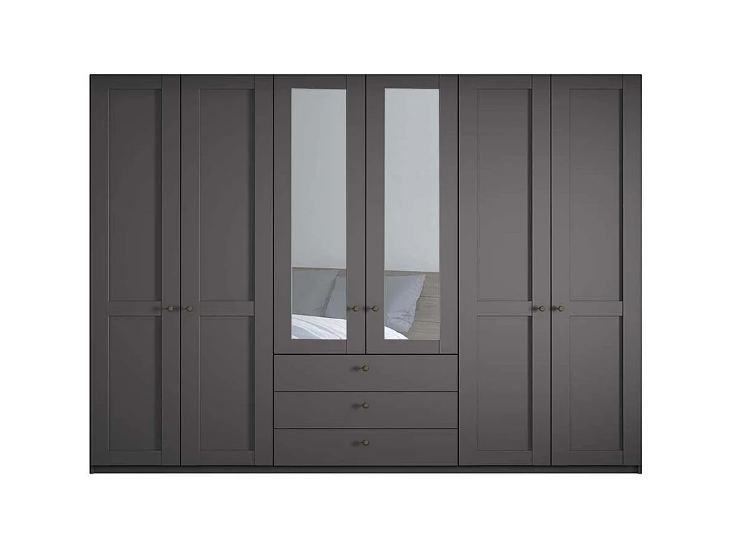 Kleiderschrank 6 Türen und drei Schubladen Dunkelgrau