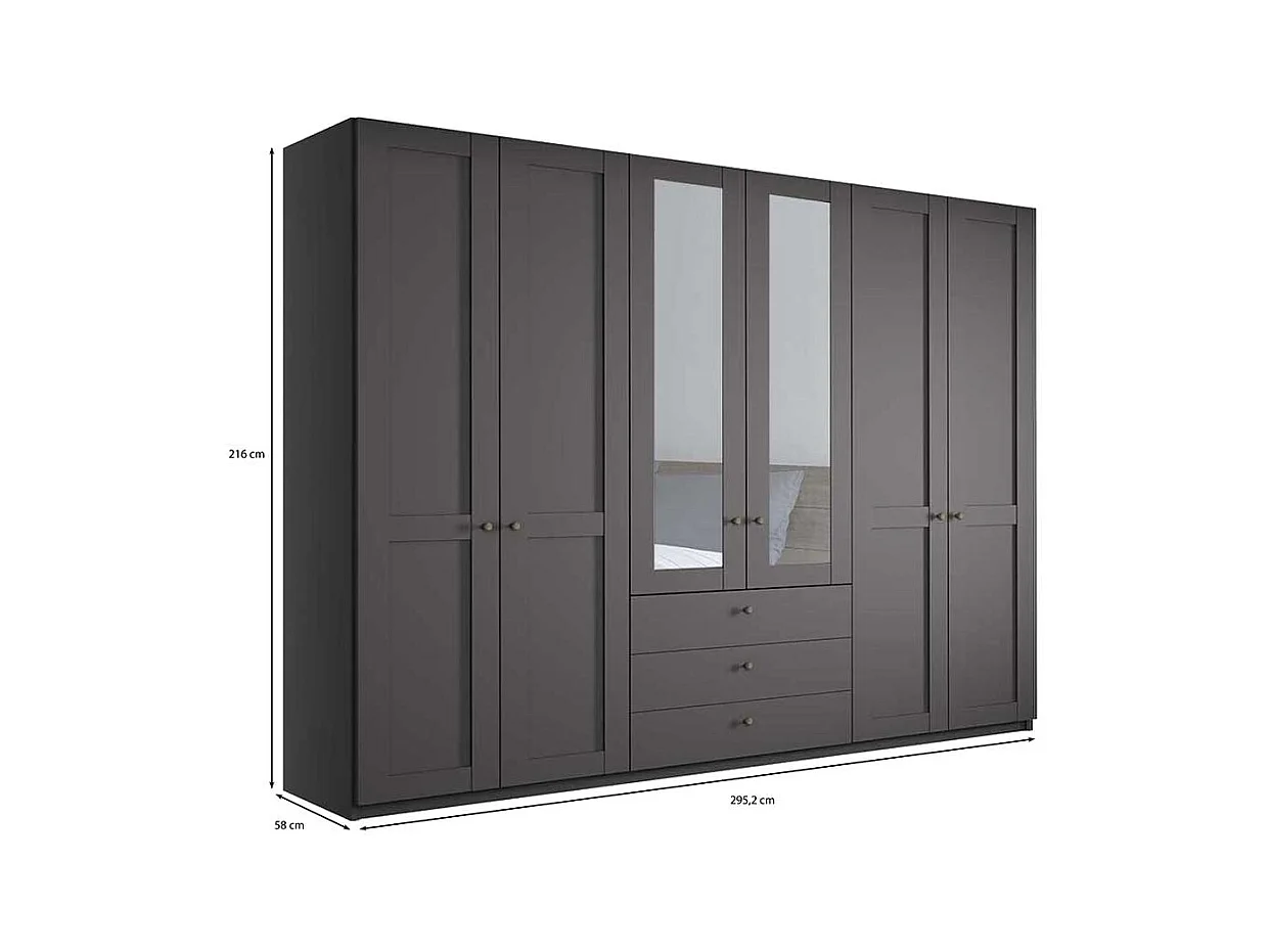 Kleiderschrank 6 Türen und drei Schubladen Dunkelgrau