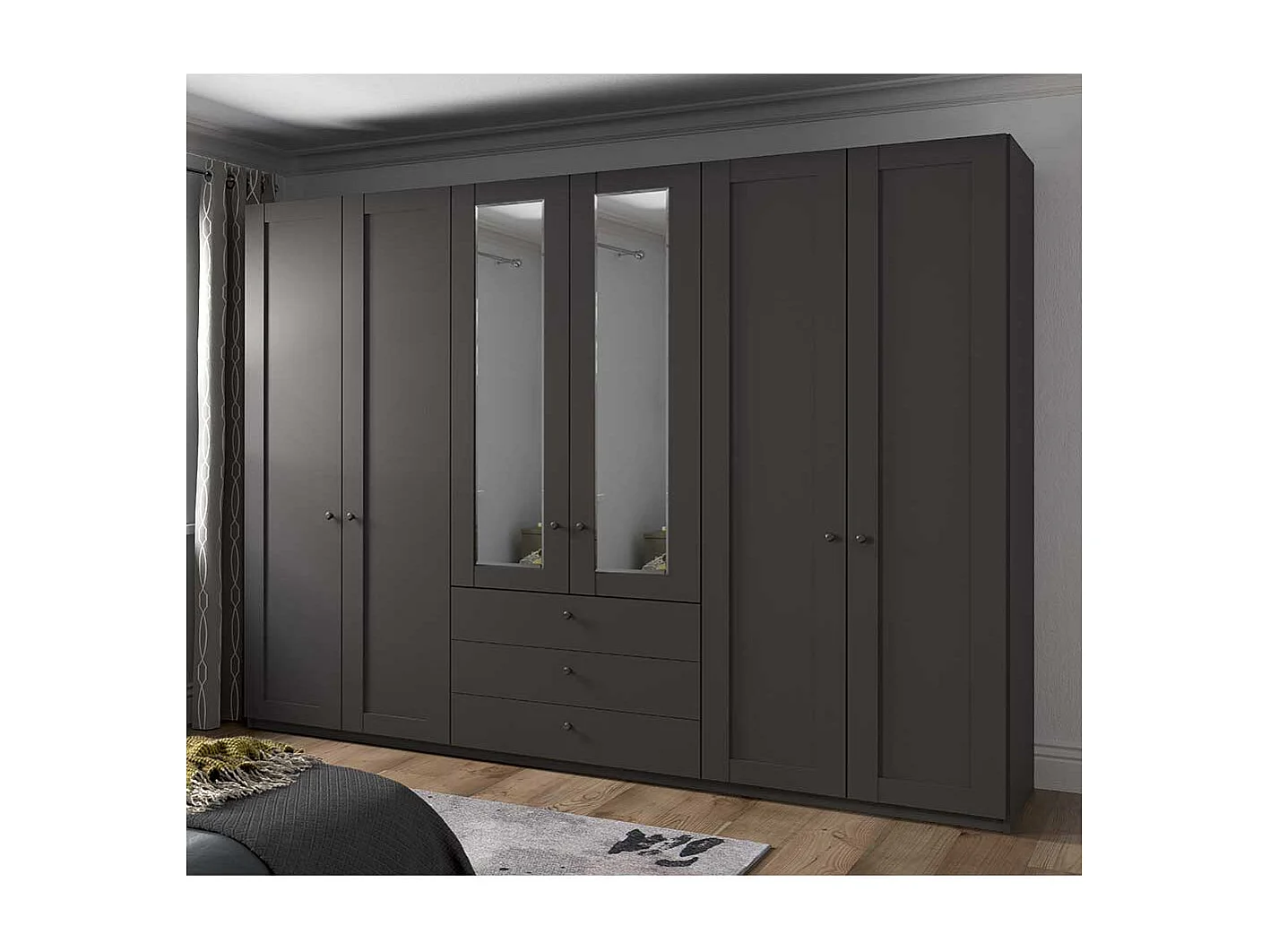Kleiderschrank 6 Türen und drei Schubladen Dunkelgrau