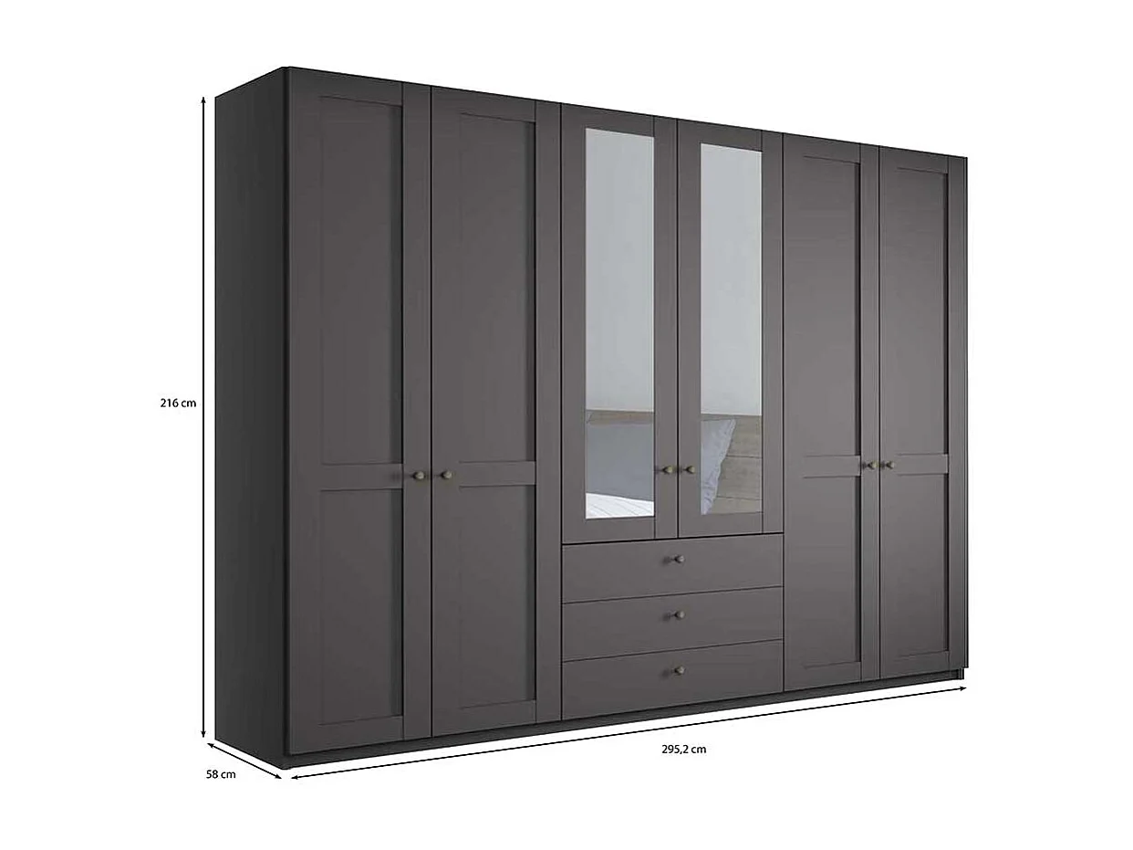 Kleiderschrank 6 Türen und drei Schubladen Dunkelgrau