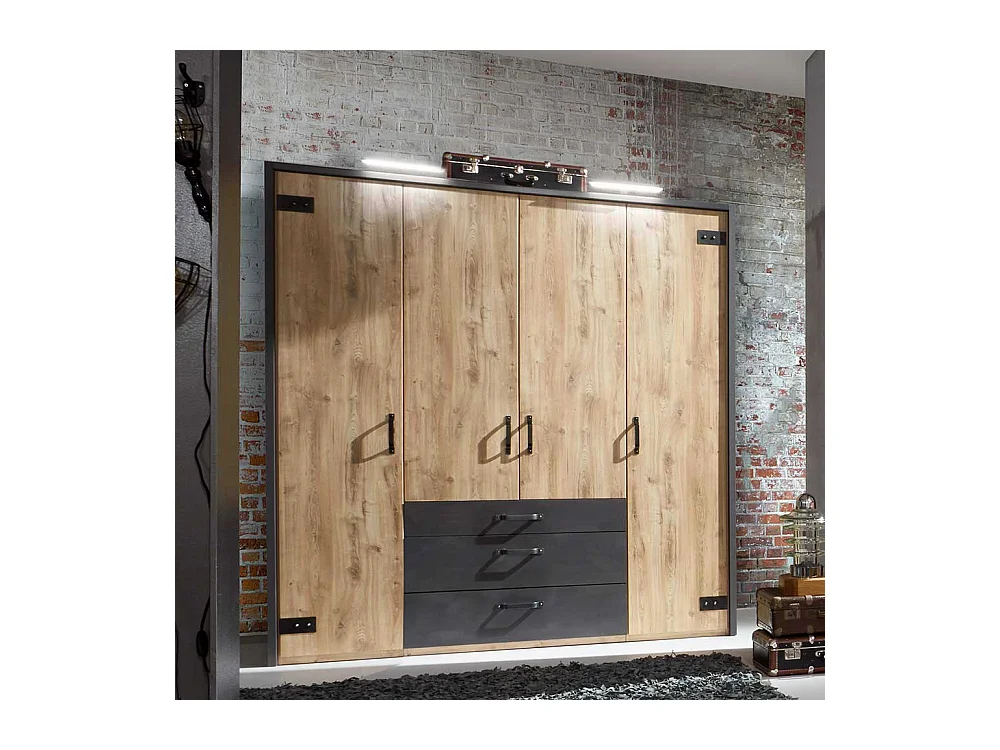 4-türiger Kleiderschrank mit drei Schubladen Industry und Loft Stil