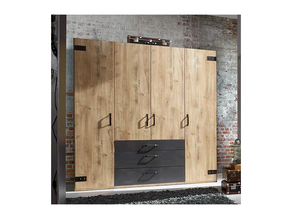 4-türiger Kleiderschrank mit drei Schubladen Industry und Loft Stil