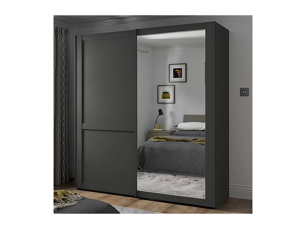 Gleittürenschrank Dunkelgrau mit Spiegel modernen Landhausstil