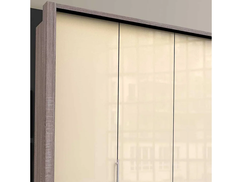 Glasbeschichteter Kleiderschrank mit Falttüren vielen Schubladen