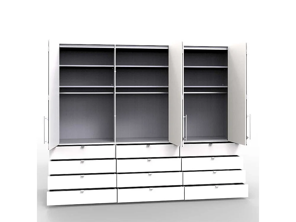 Glasbeschichteter Kleiderschrank mit Falttüren vielen Schubladen