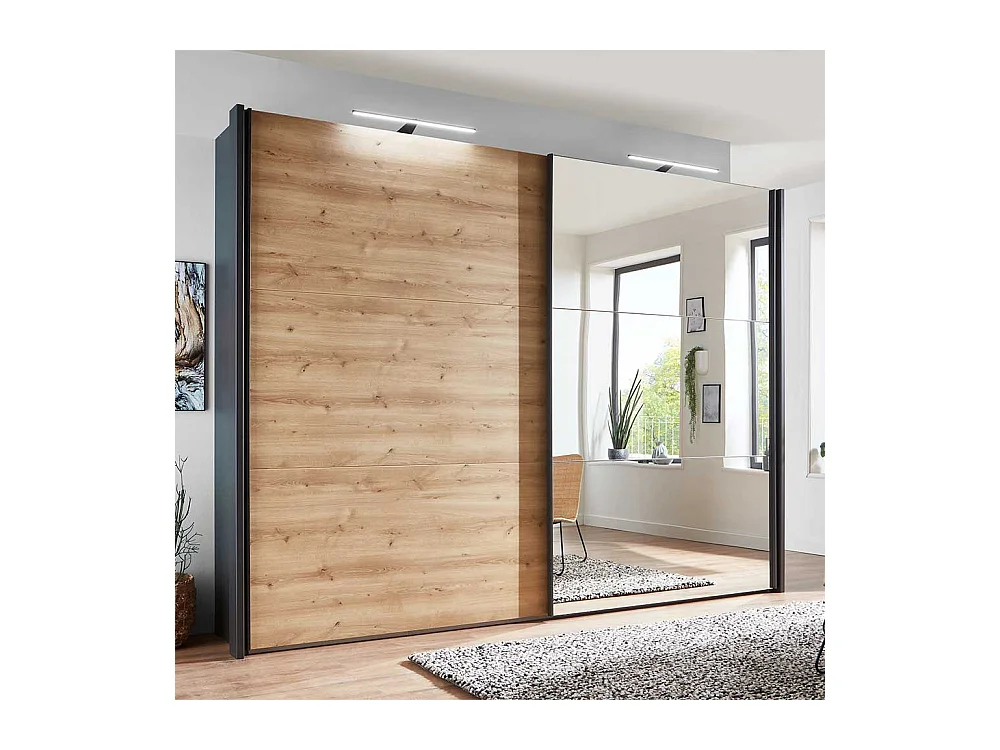 Schwebetürenkleiderschrank in Anthrazit Eiche Bianco