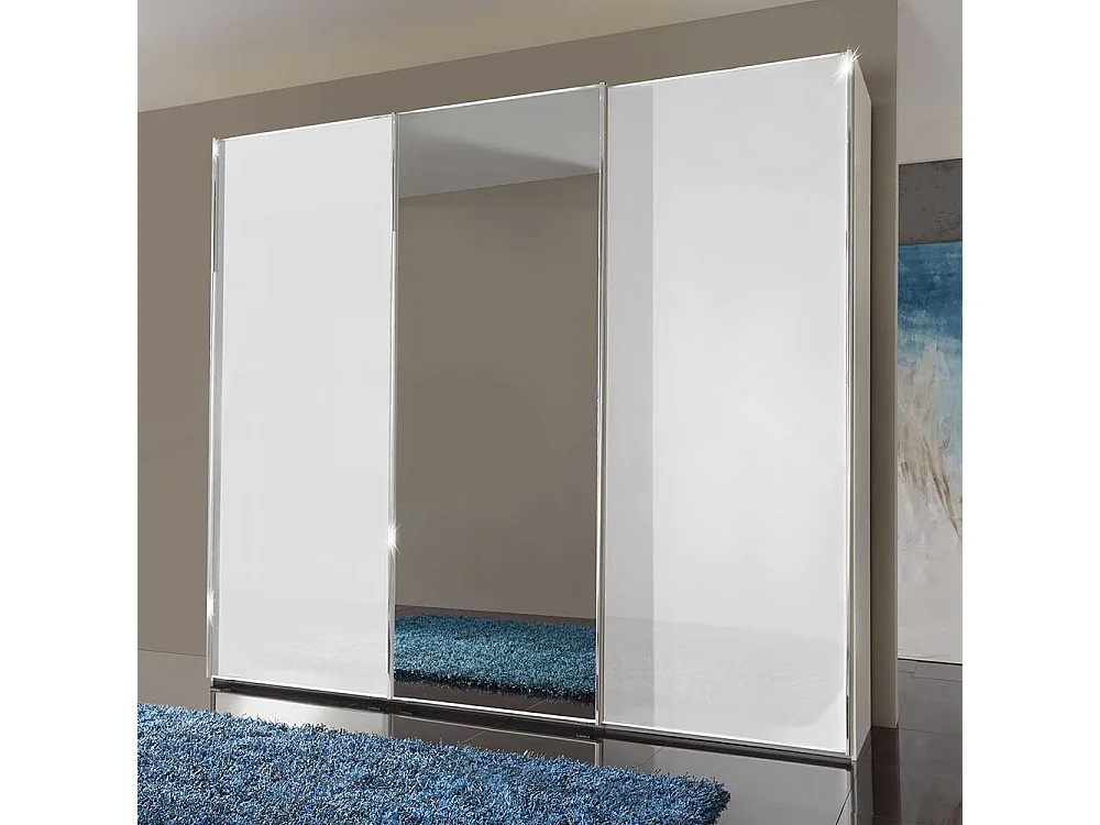 Schwebetüren Kleiderschrank 300 cm breit Weiß Glas