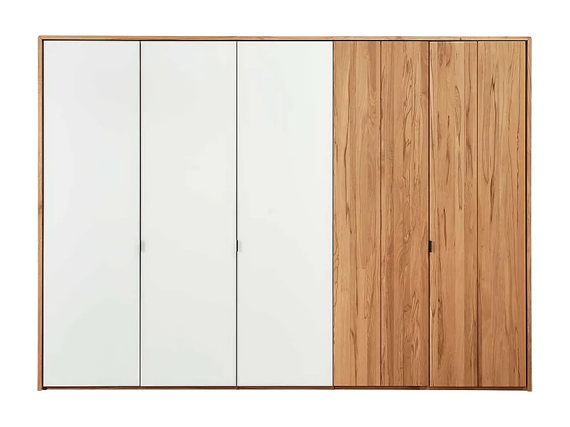 Moderner Schlafzimmerschrank in Weiß und Kernbuche 5 türig