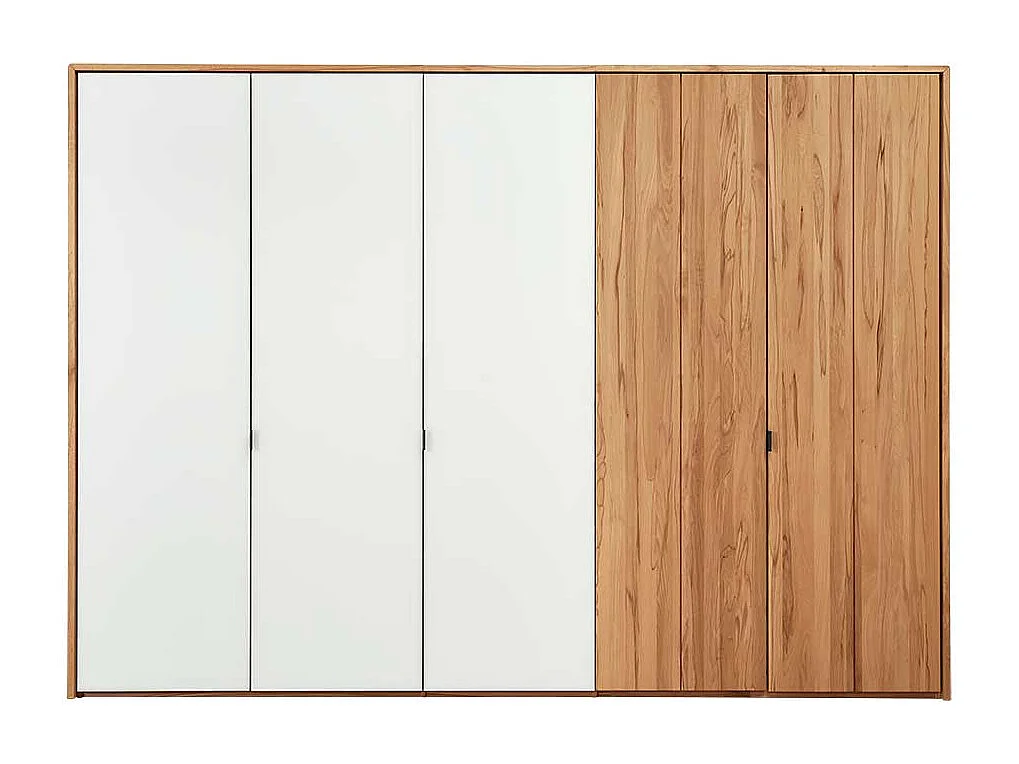 Moderner Schlafzimmerschrank in Weiß und Kernbuche 5 türig