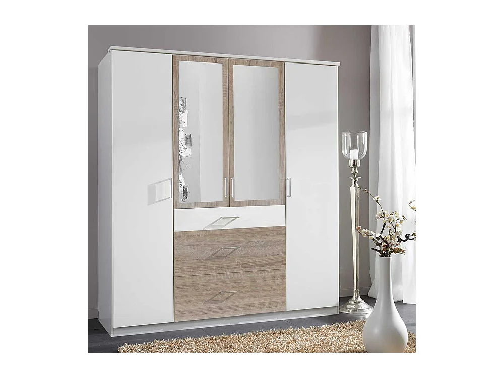 Moderner Kleiderschrank mit Spiegel in Eiche Sägerau und Weiß Made in Germany