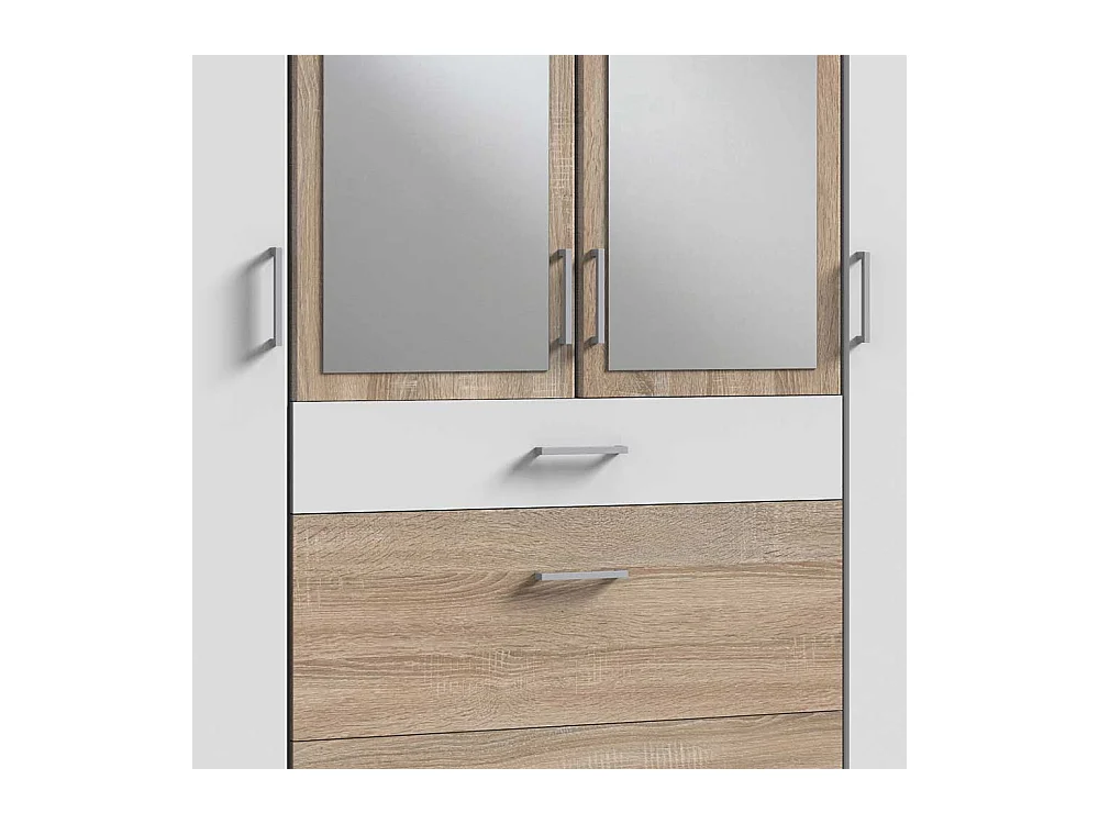 Moderner Kleiderschrank mit Spiegel in Eiche Sägerau und Weiß Made in Germany