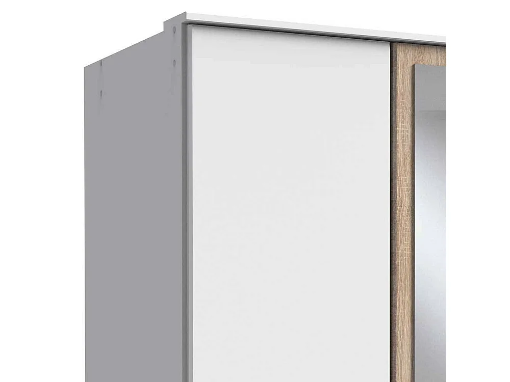 Moderner Kleiderschrank mit Spiegel in Eiche Sägerau und Weiß Made in Germany