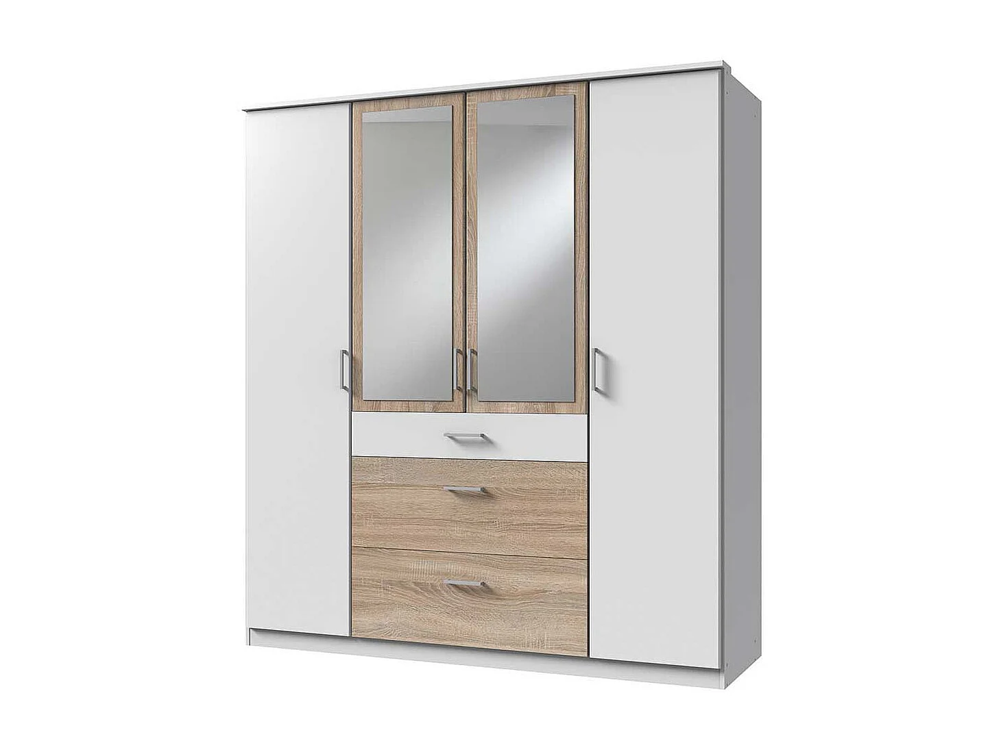 Moderner Kleiderschrank mit Spiegel in Eiche Sägerau und Weiß Made in Germany