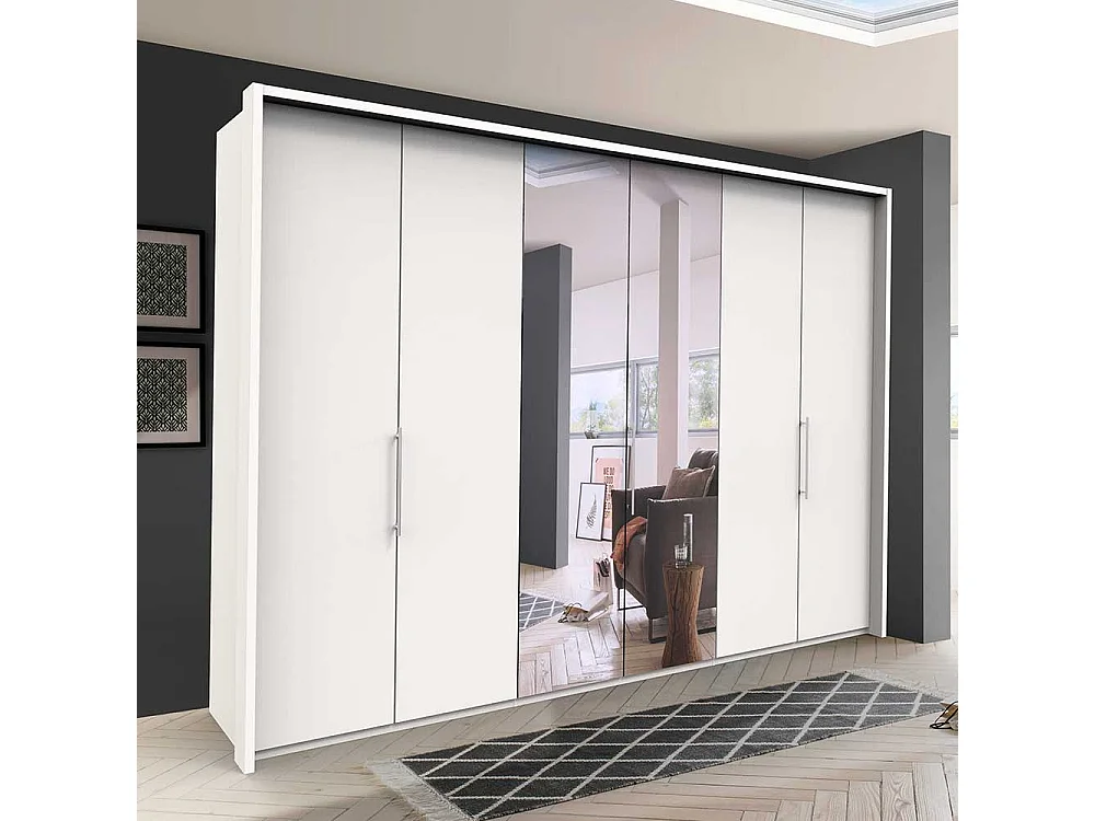 Kleiderschrank mit Spiegel und Falttüren Weiß