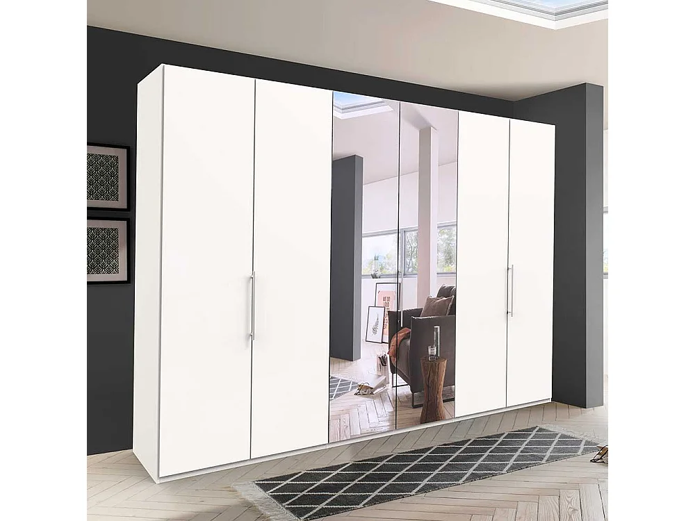 Kleiderschrank mit Spiegel und Falttüren Weiß