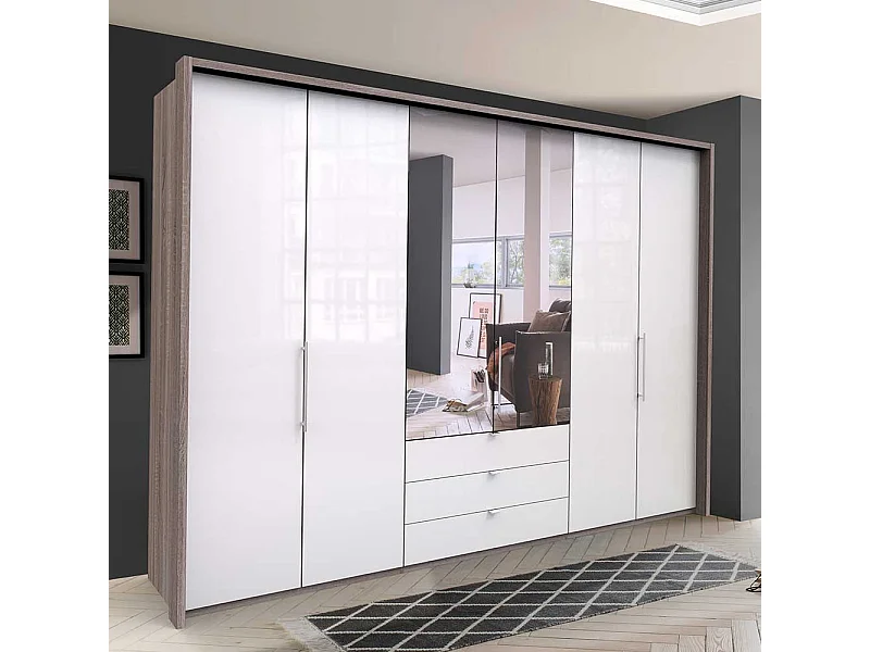 Schlafzimmerschrank mit Falttüren und Spiegel glasbeschichtet