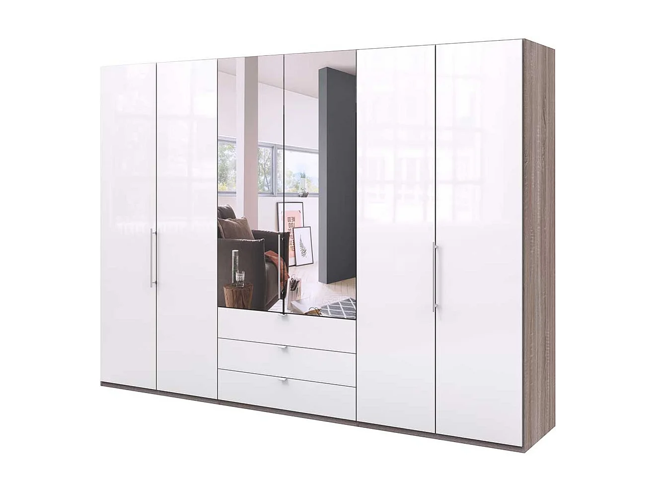 Schlafzimmerschrank mit Falttüren und Spiegel glasbeschichtet