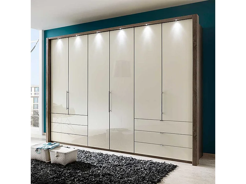 Flattürenschrank in Creme Glas