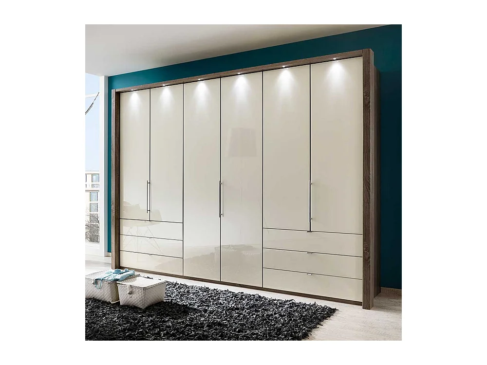 Flattürenschrank in Creme Glas
