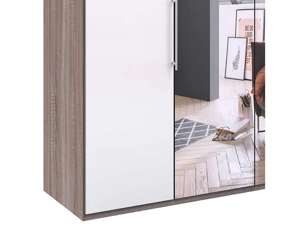 Kleiderschrank mit Falttüren und Spiegel zweifarbig