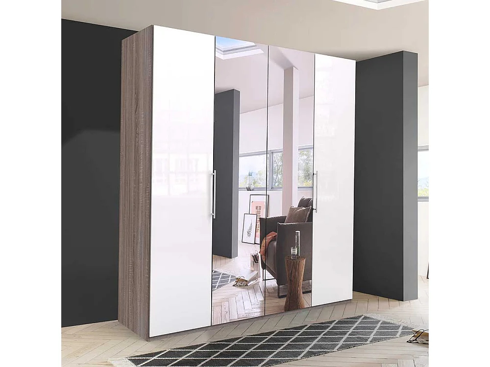 Kleiderschrank mit Falttüren und Spiegel zweifarbig