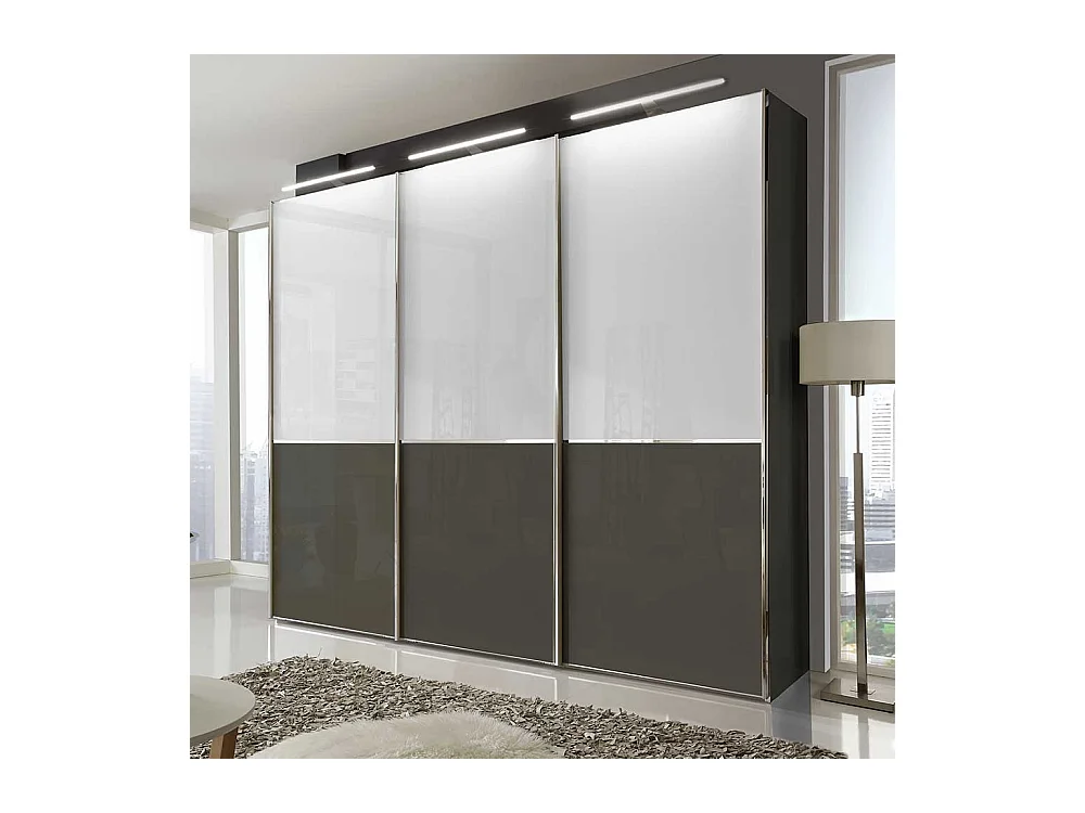 Schwebetürenkleiderschrank in Weiß und Braun 250 cm breit