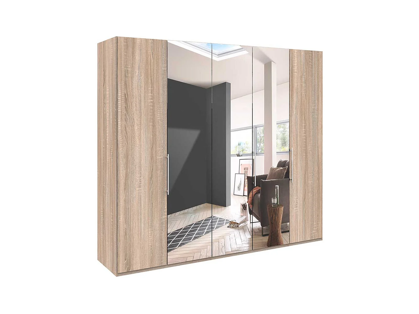 Spiegel Schlafzimmerschrank in Eiche Sägerau Falttüren