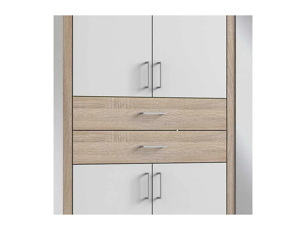 Kleiderschrank mit Schubladen und Spiegel in Weiß Eiche Sägerau