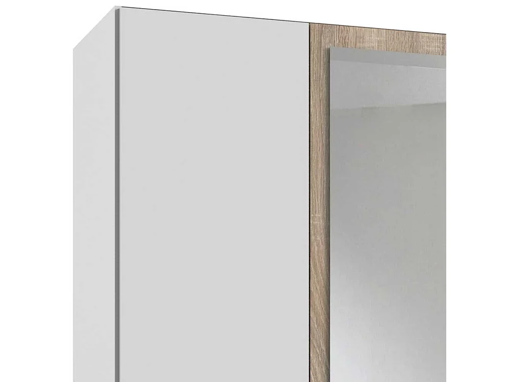 Kleiderschrank mit Schubladen und Spiegel in Weiß Eiche Sägerau