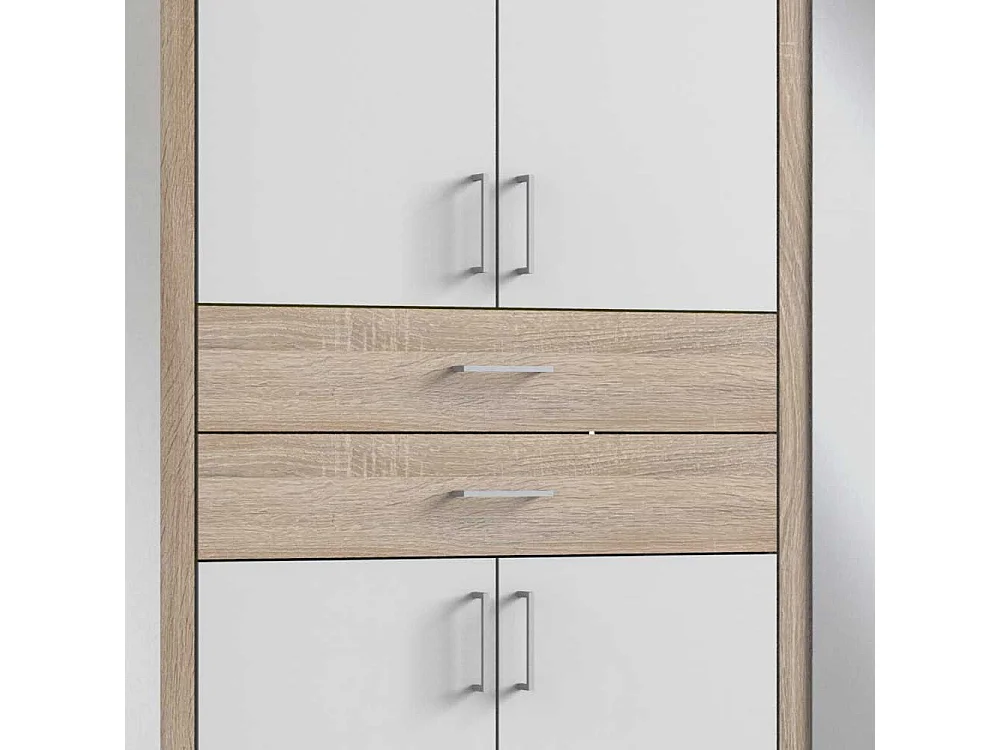 Kleiderschrank mit Schubladen und Spiegel in Weiß Eiche Sägerau