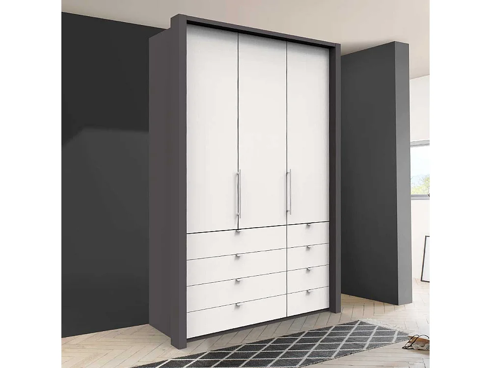 Falttüren Kleiderschrank in Weiß und Braun acht Schubladen