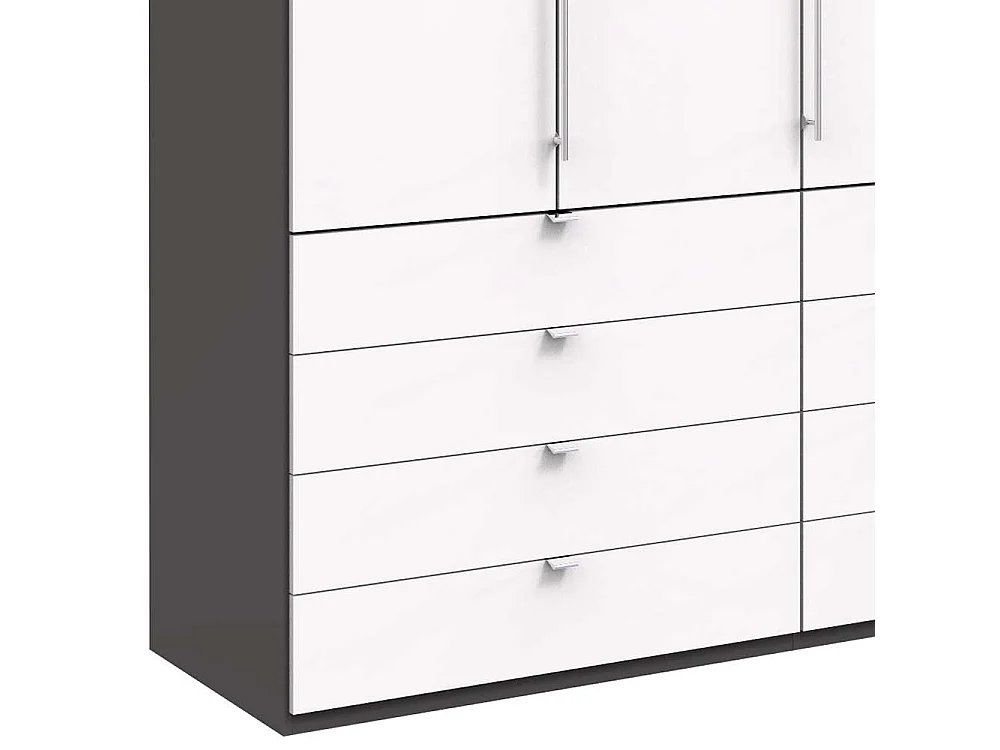 Falttüren Kleiderschrank in Weiß und Braun acht Schubladen