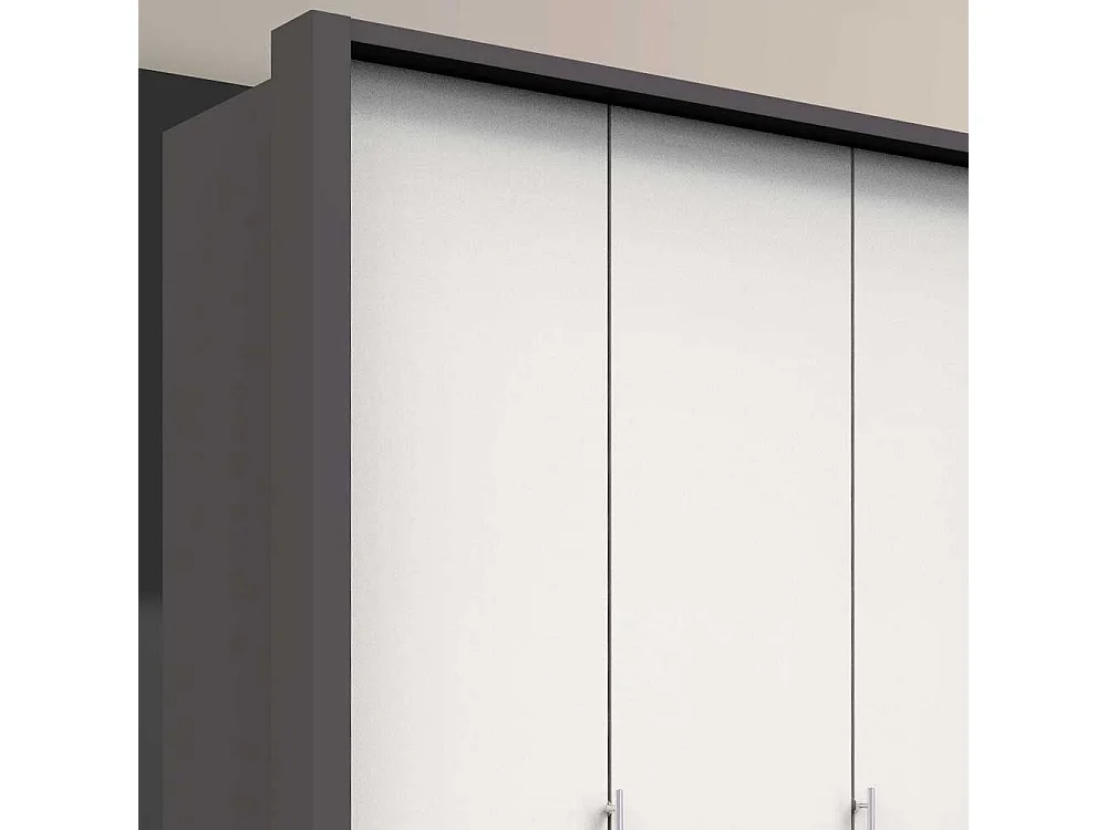 Falttüren Kleiderschrank in Weiß und Braun acht Schubladen