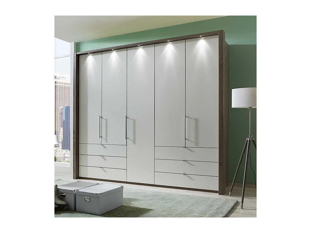 Schlafzimmerschrank mit Falttüren Weiß Eiche Trüffel