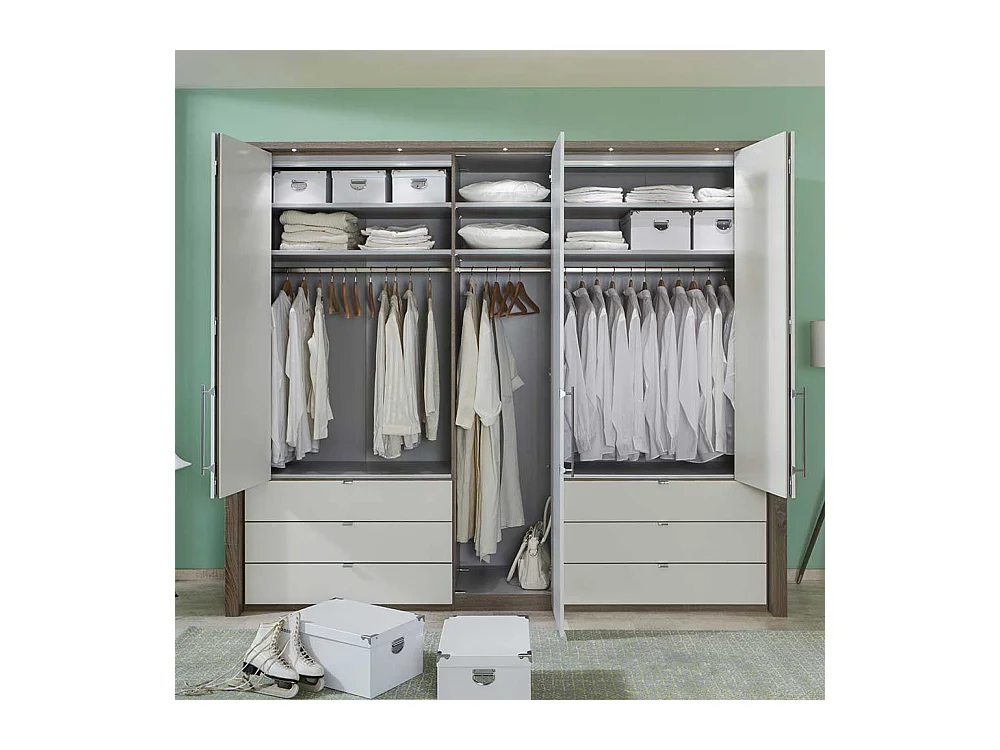 Schlafzimmerschrank mit Falttüren Weiß Eiche Trüffel