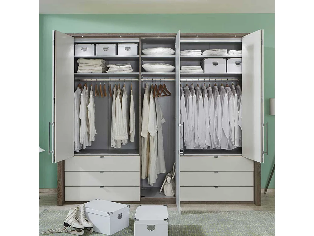 Schlafzimmerschrank mit Falttüren Weiß Eiche Trüffel