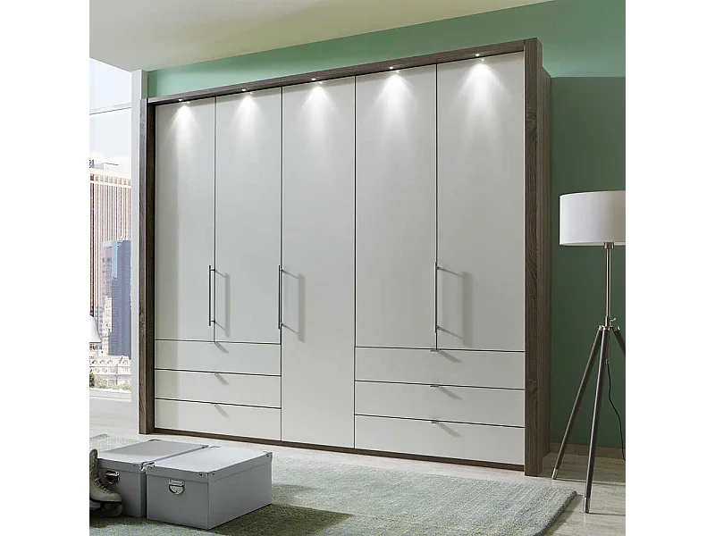 Schlafzimmerschrank mit Falttüren Weiß Eiche Trüffel