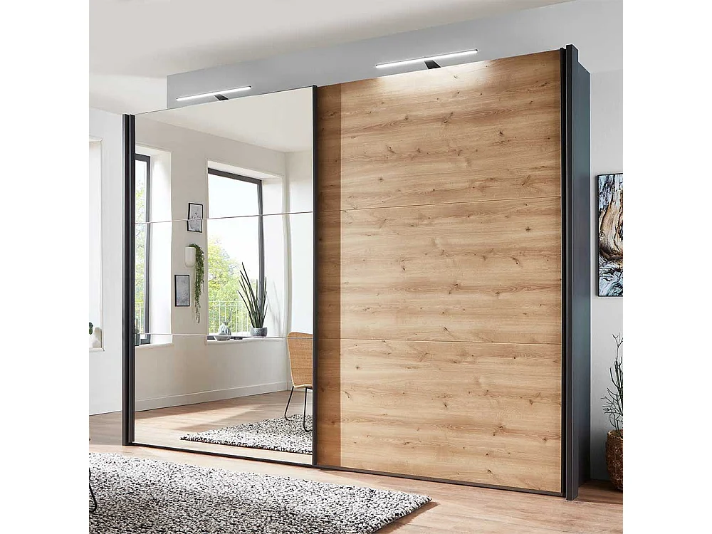 Kleiderschrank Schwebetüren in Eiche Bianco und Anthrazit Made in Germany