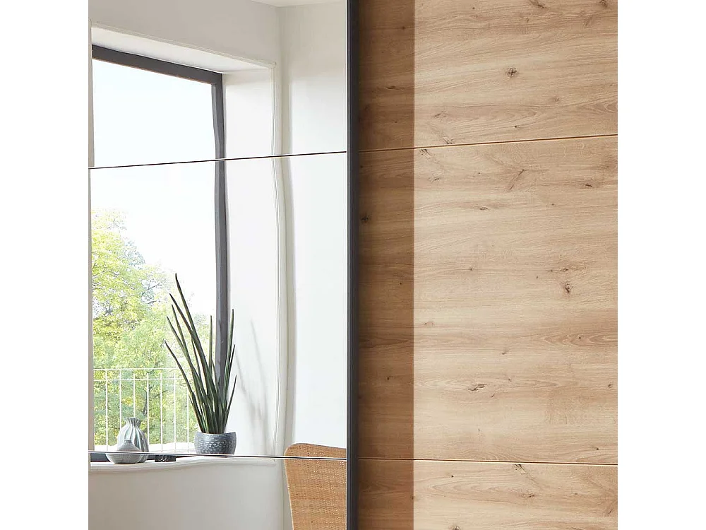 Kleiderschrank Schwebetüren in Eiche Bianco und Anthrazit Made in Germany