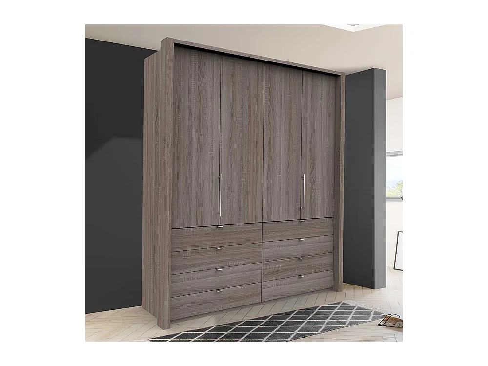 Kleiderschrank Jugendzimmer in Eiche Trüffelfarben 2 türig mit Schubladen