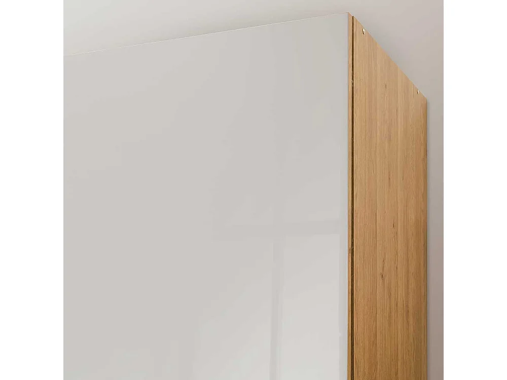Schlafzimmerschrank in Beige Glas beschichtet Eiche