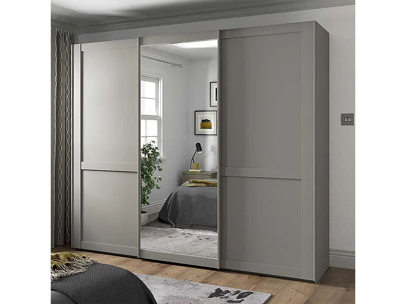 Kleiderschrank mit Schiebetüren in Hellgrau 217 cm hoch