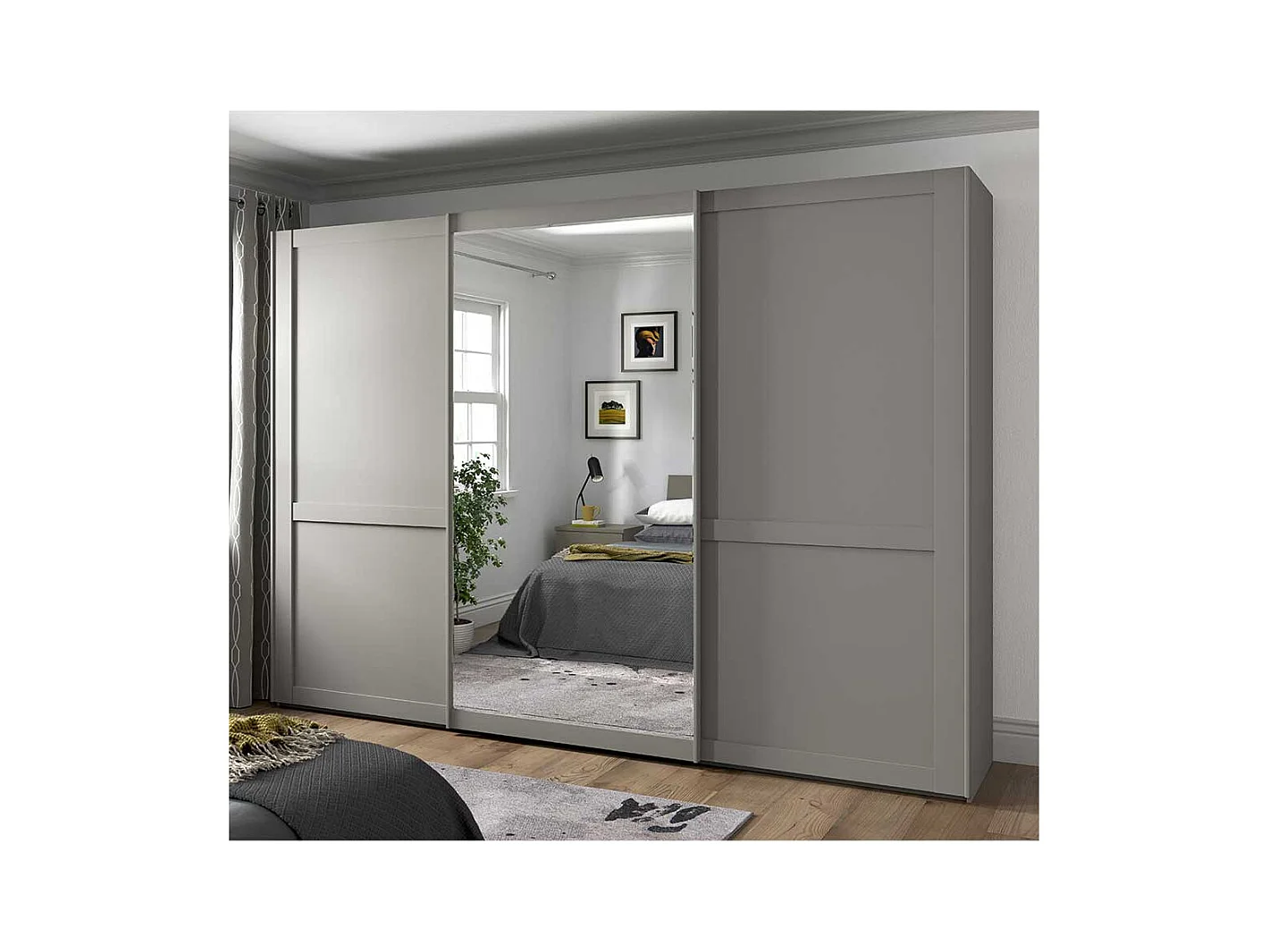 Kleiderschrank mit Schiebetüren in Hellgrau 217 cm hoch