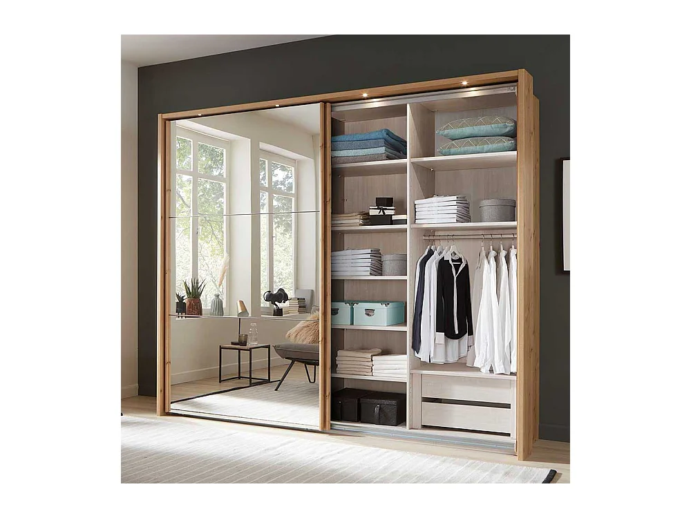 Kleiderschrank Schwebetüren in Eiche Bianco Spiegel