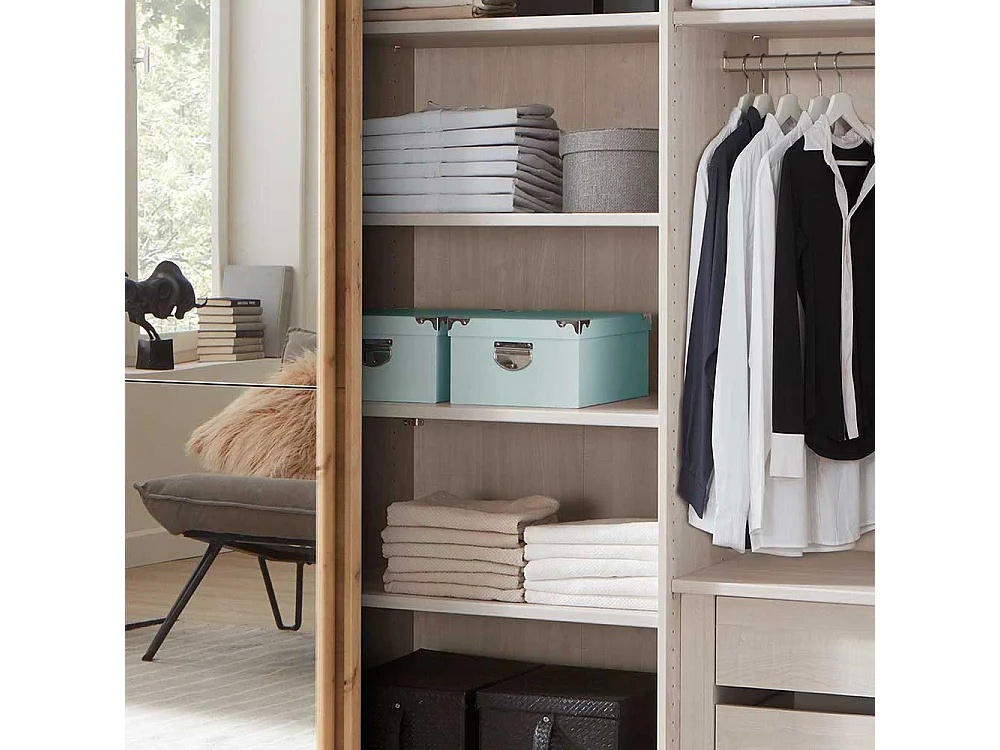 Kleiderschrank Schwebetüren in Eiche Bianco Spiegel