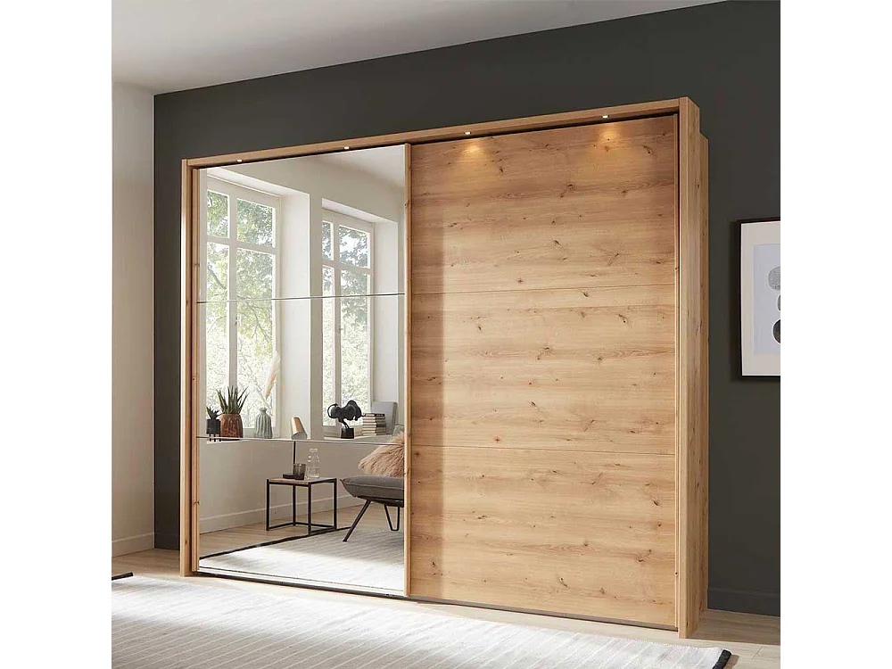 Kleiderschrank Schwebetüren in Eiche Bianco Spiegel