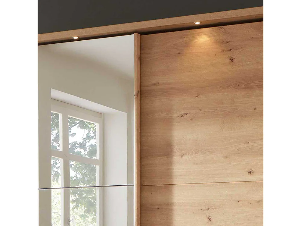 Kleiderschrank Schwebetüren in Eiche Bianco Spiegel