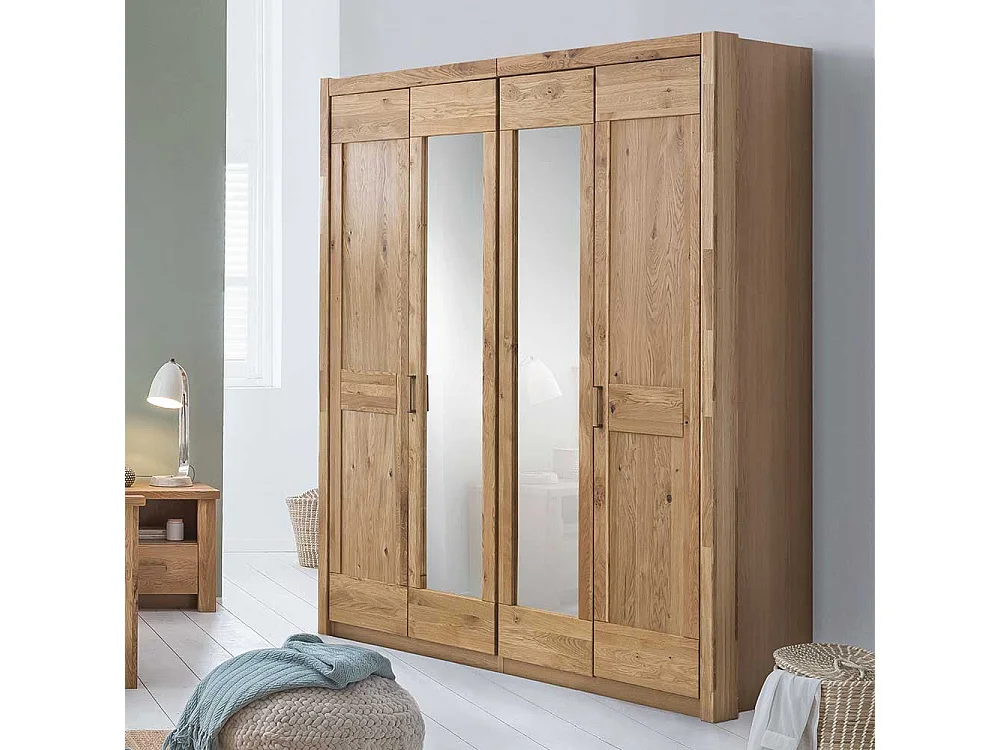 Asteiche teilmassiv Schlafzimmerschrank 221 cm hoch Landhausstil